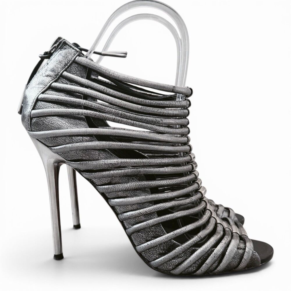 vintage l.a.m.b. gwen stefani gunmetal zip back metal heels y2k hard to find 7.5 - Picture 3 of 7